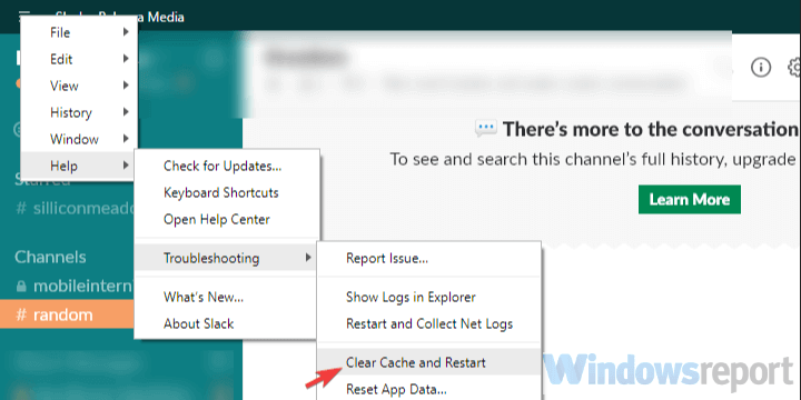 clear cache and restart Slack troubleshooting