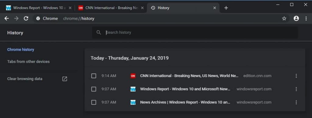 chrome history dark mode