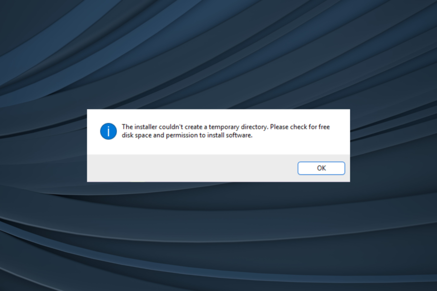 fix the installer couldn't create a temporary directory in Windows