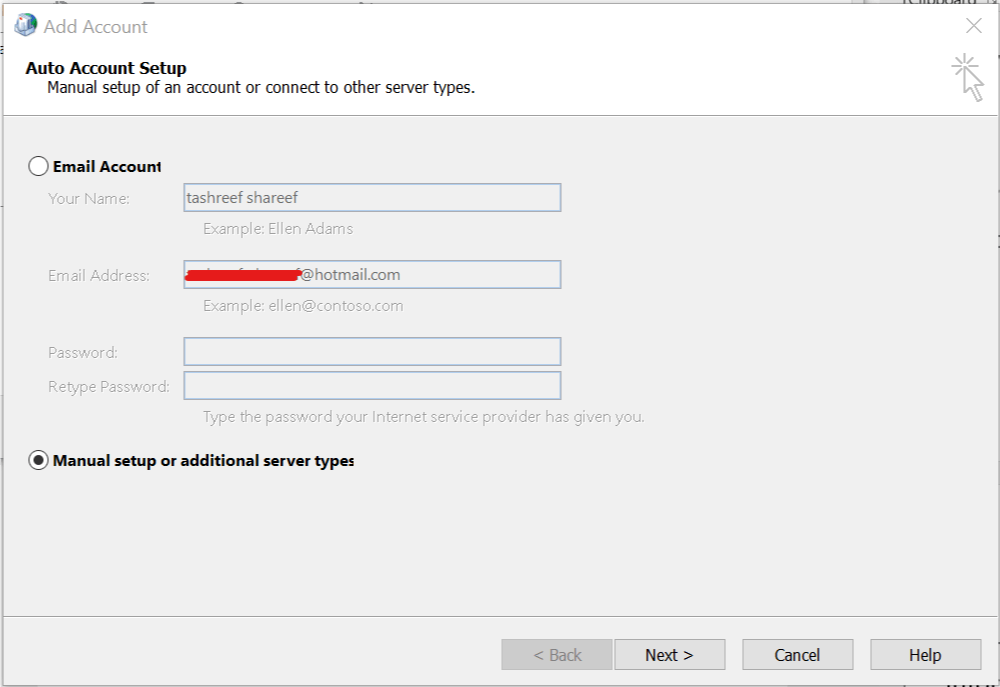 Configuración automática de cuenta Outlook Wizard Outlook no pudo guardar la configuración de su cuenta