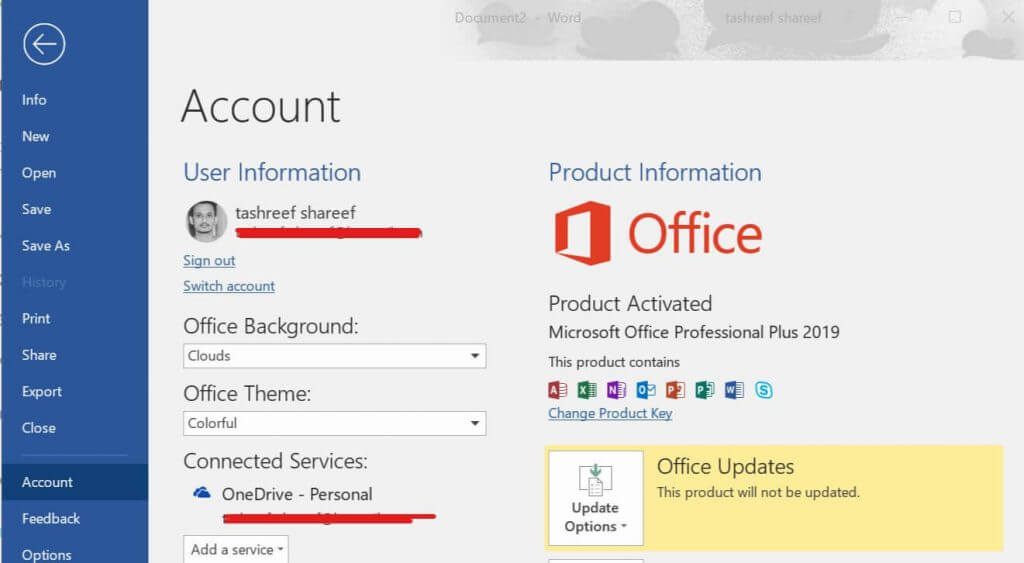 Actualización de Microsoft Office 365, algo salió mal Outlook