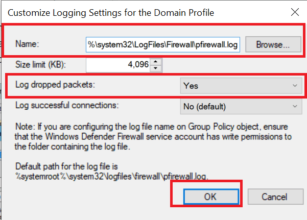 Customize Loggin Settings for the Domain Profile