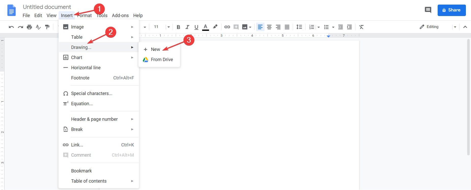 click on insert drawing google docs