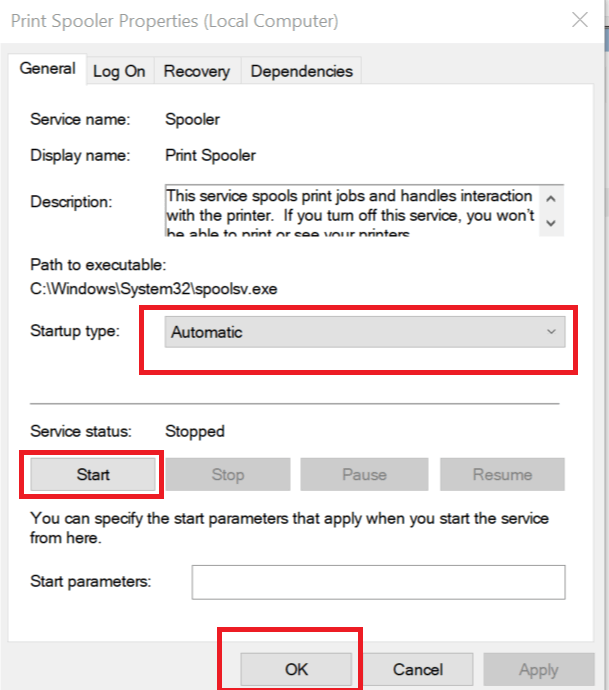 Printer Spooler - Services -Start
