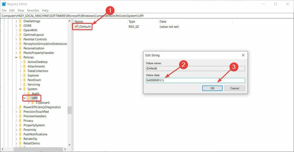 edge can't open registry editor default value