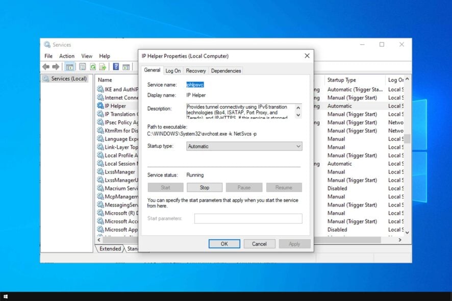 ip helper service not running