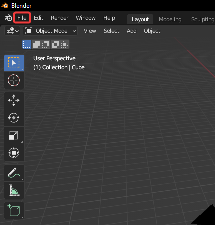 blender go to the file tab menu