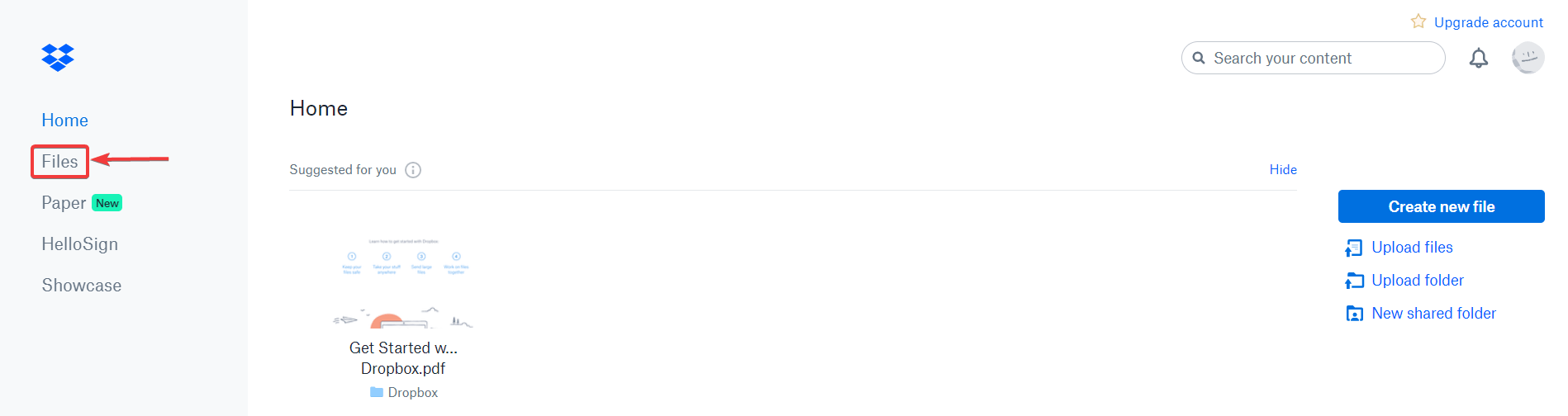 files dropbox section