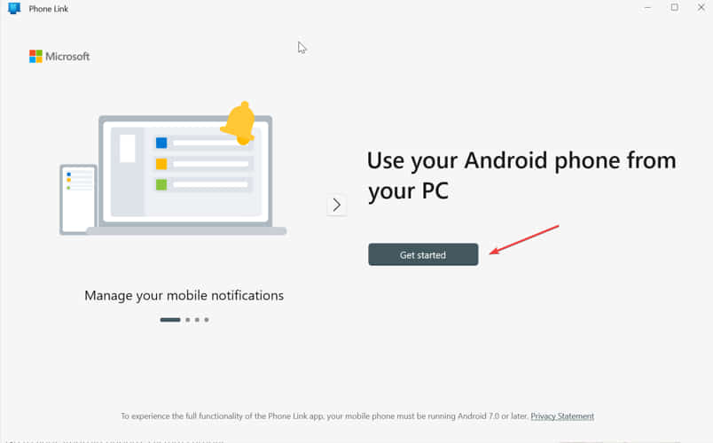click on get started on phone link
