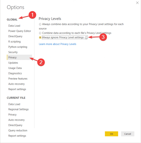 power bi global privacy