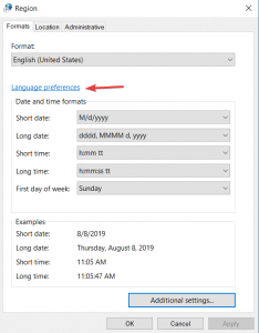 region settings control panel
