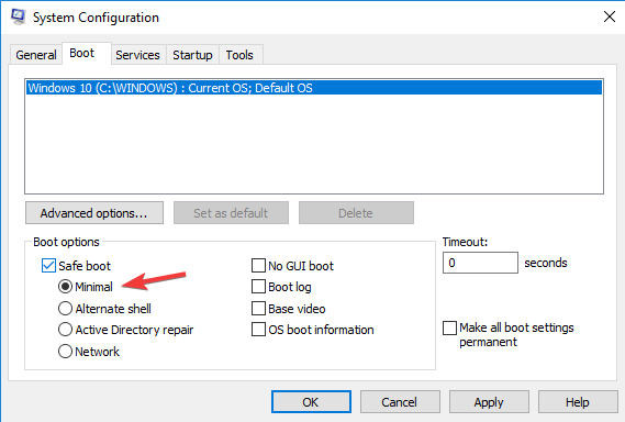 msconfig boot options