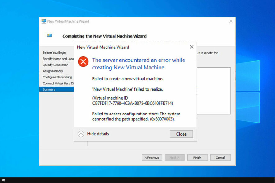 Hyper V failed to realize error