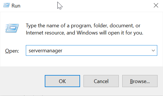 how to open server manager via run dialog