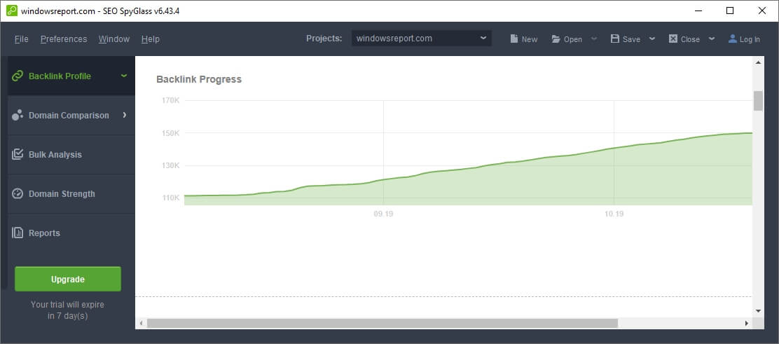 SEO SpyGlass' main interface