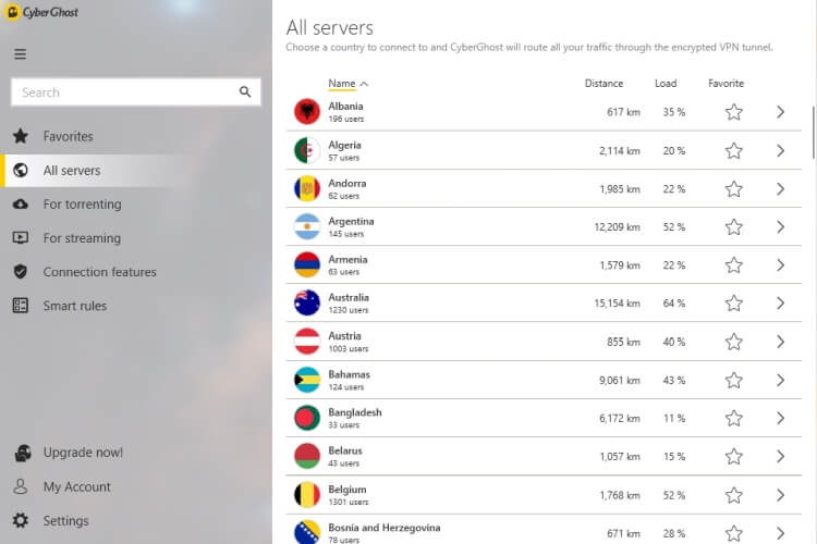 CyberGhost VPN main screen