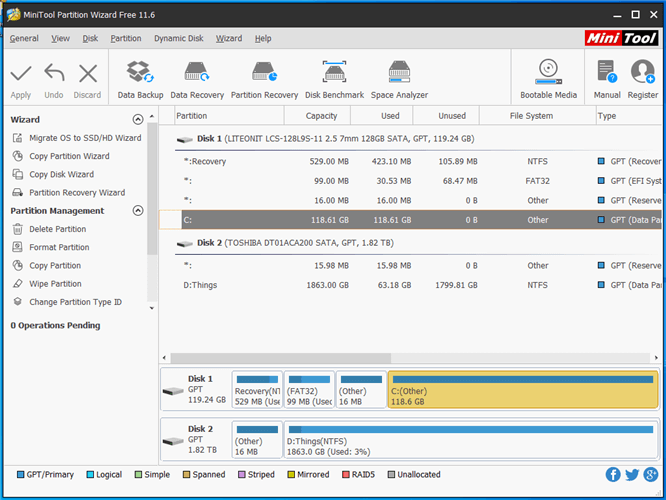 MiniTool Partition Wizard main window