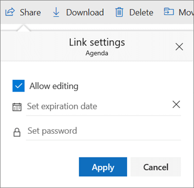 link settings onedrive