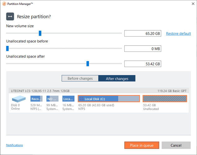 Resize partitions with Paragon Partition Manager