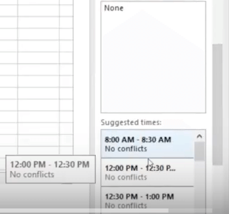 outlook suggested times list