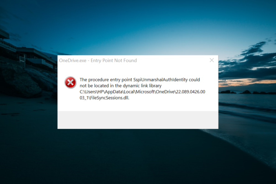 onedrive.exe entry point not found
