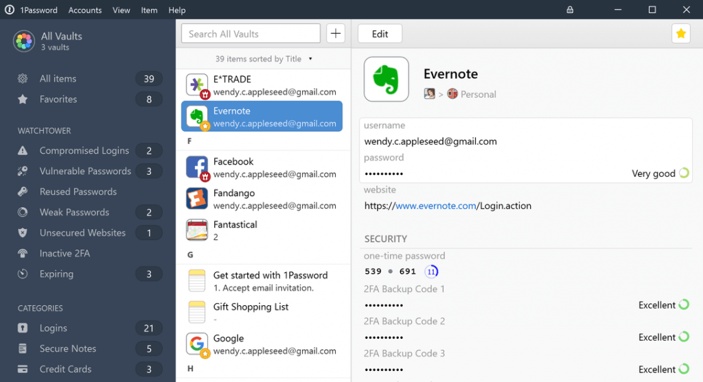 1Password main window