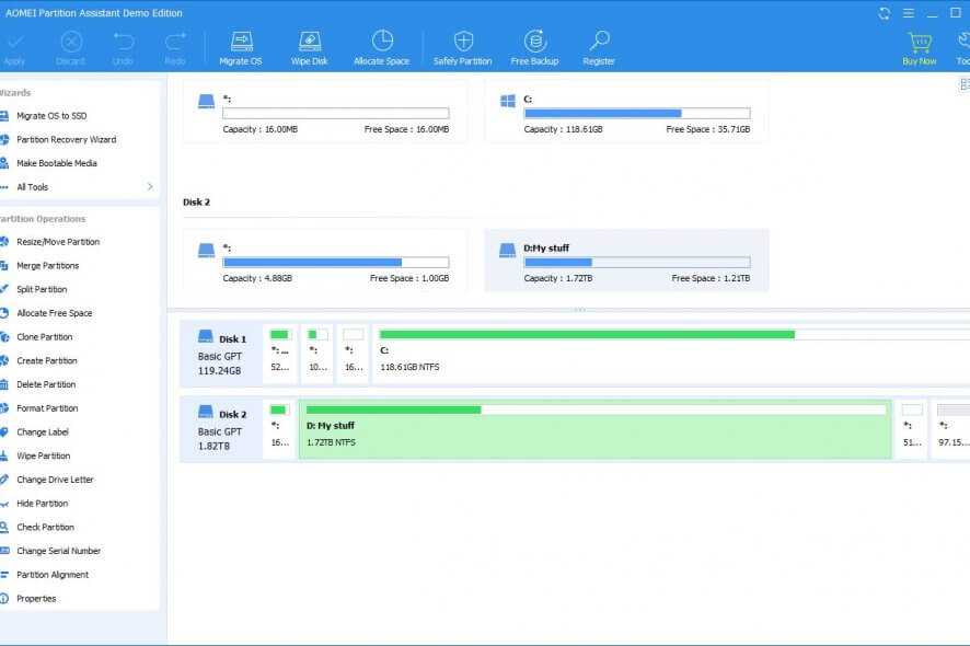 Interface AOMEI Partition Assistant Pro