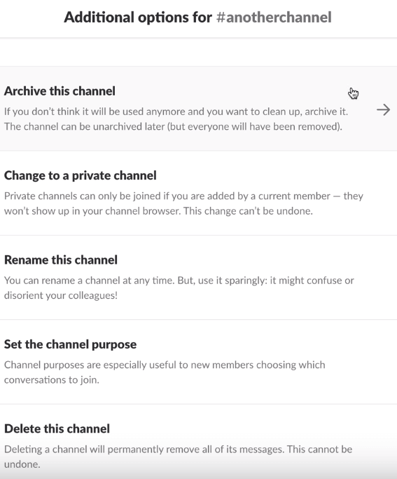 slack additional options menu