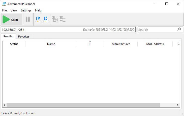 Advanced IP Scanner main screen