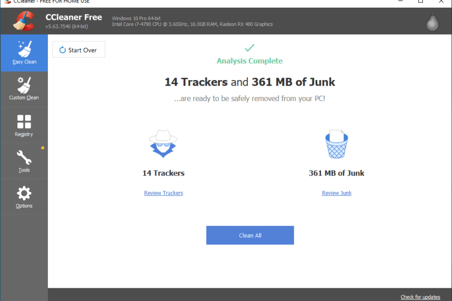 CCleaner easy clean