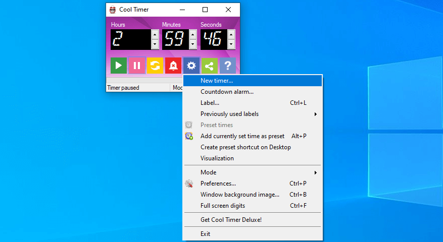 Cool Timer tools menu