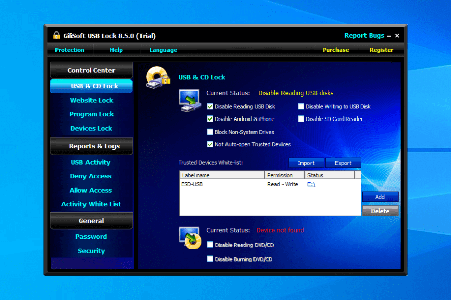 GiliSoft USB Lock main window