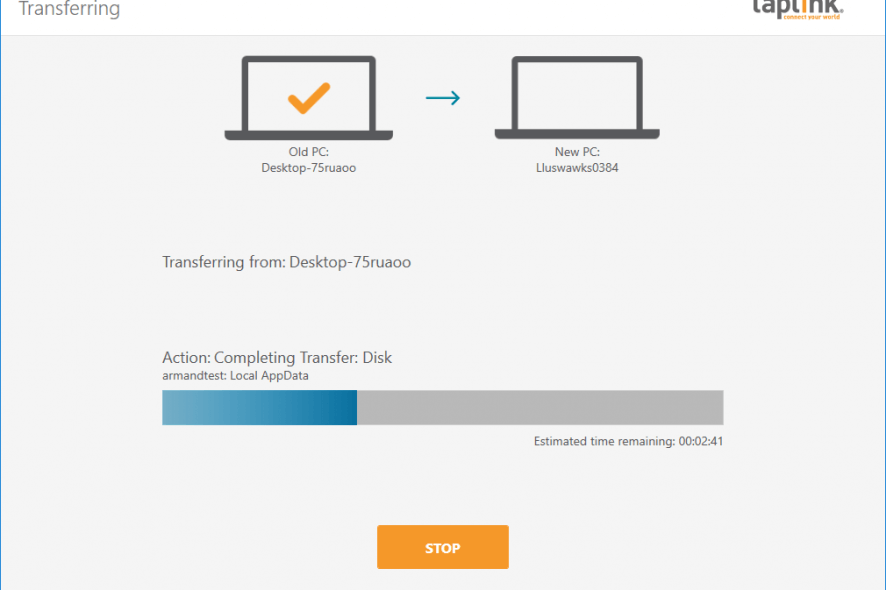 Interface of Laplink PCmover
