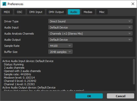 Audio settings MadMapper