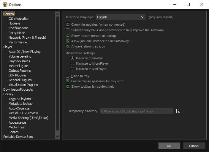 MediaMonkey settings