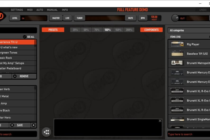 The main screen of Overloud TH-U