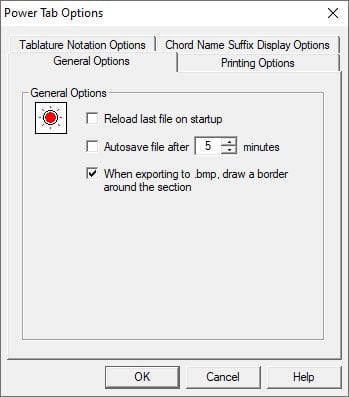 The general options of Power Tab Editor