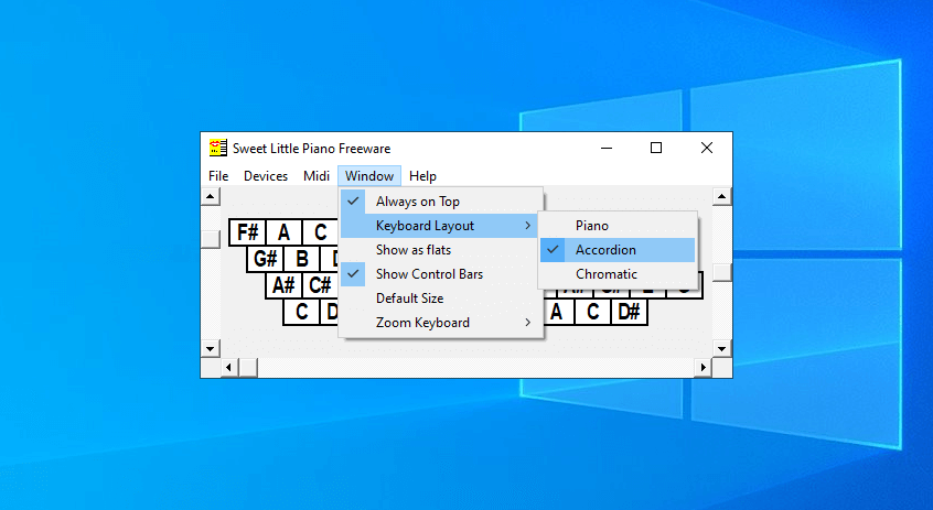 Sweet Little Piano keyboard layout