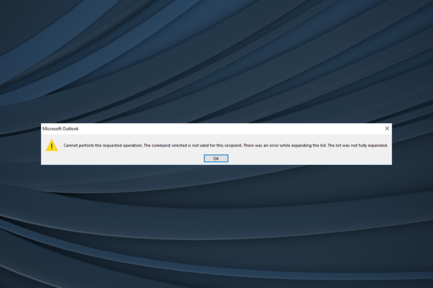 fix cannot perform the requested operation outlook expand distribution list error