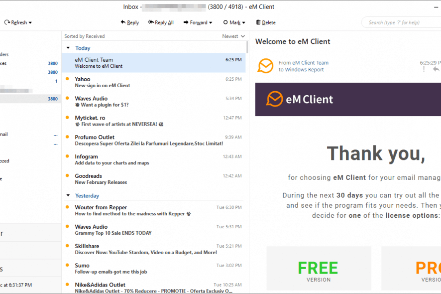 eM Client main window