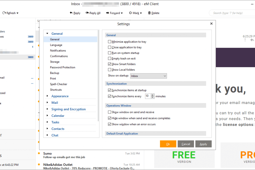 eM Client settings