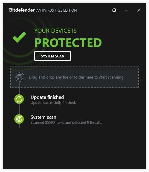 Interface Bitdefender Antivirus Free Edition