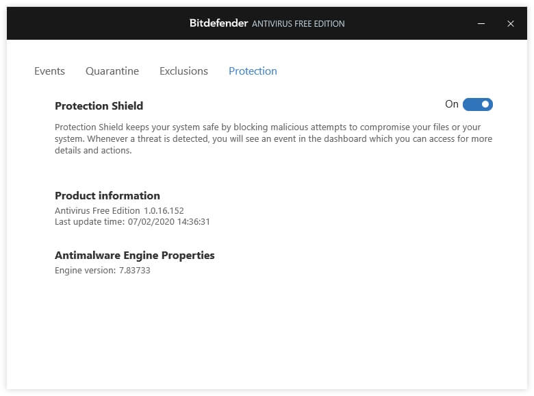 Protection settings Bitdefender Antivirus Free Edition