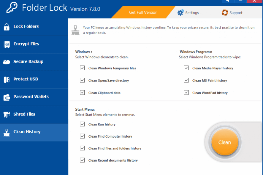 Folder Lock clean history