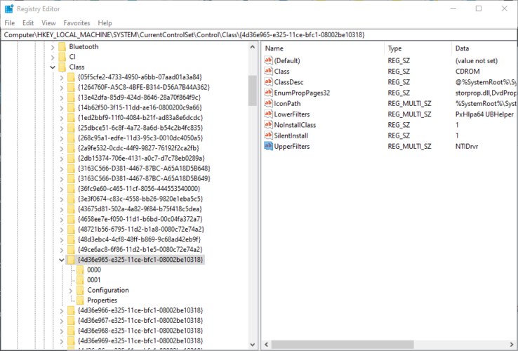 UpperFilters and LowerFilters string values driver error code 32 