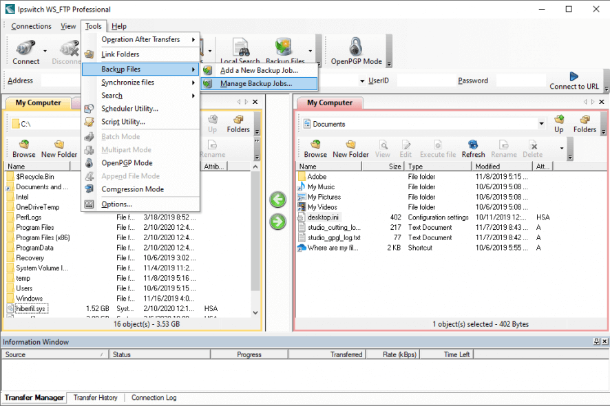 Ipswitch WS_FTP Professional backup