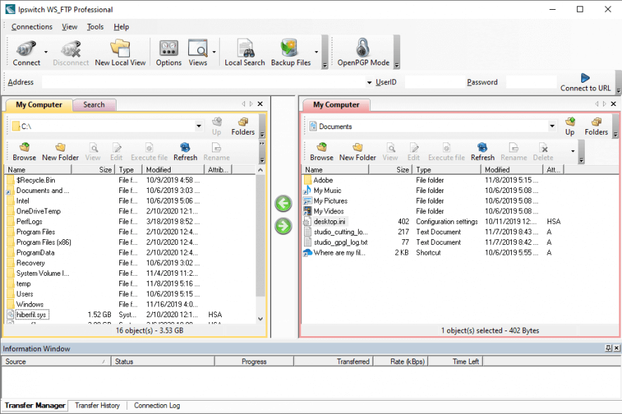 Ipswitch WS_FTP Professional main window