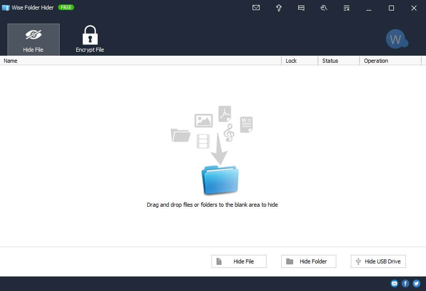 Main window Wise Folder Hider