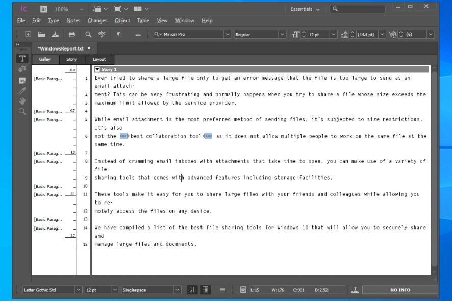 Adobe InCopy interface