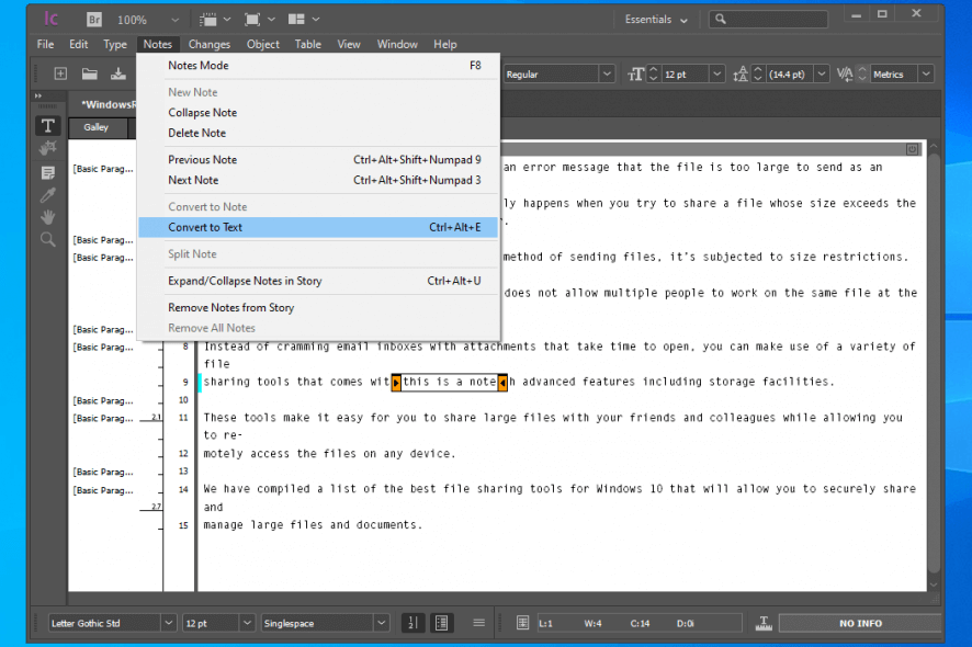 Adobe InCopy notes